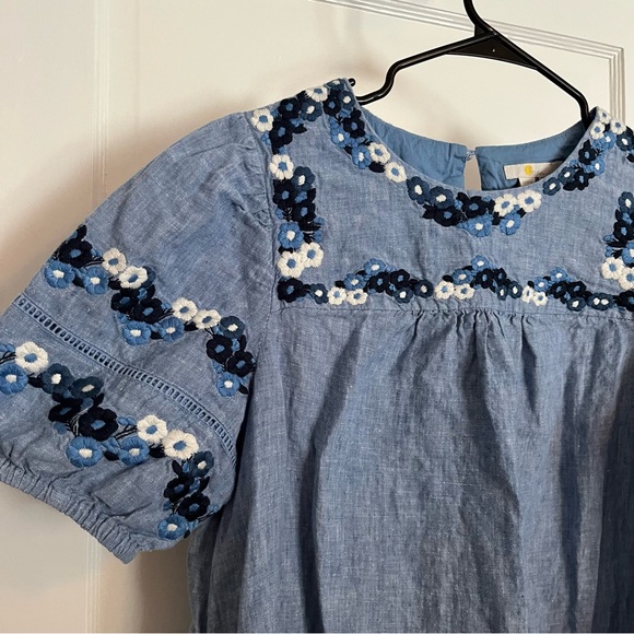 Boden 100% Linen Embroidered Puff Sleeve Dress - Picture 5 of 8